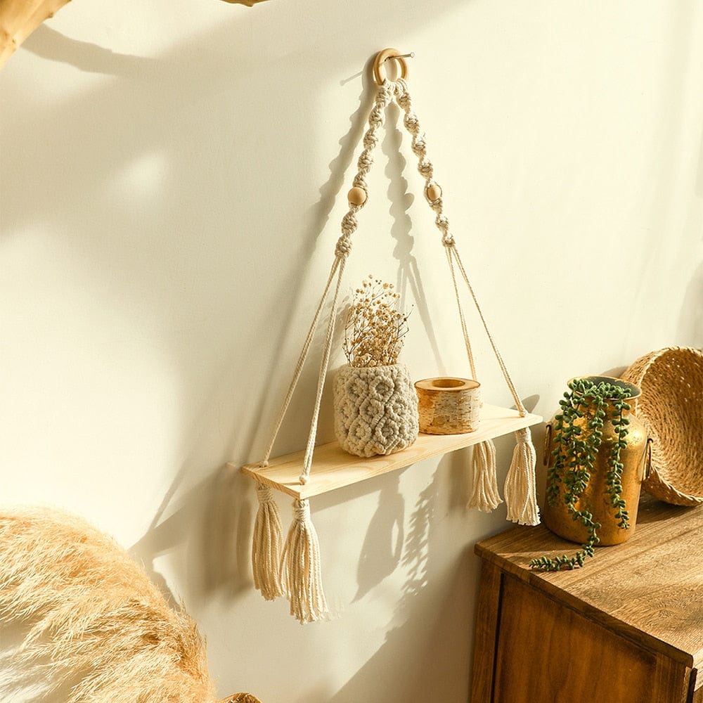 Shelf shelf f Macrame Wood Shelf | Woven Wall Hanging Board Shelf TipuHome